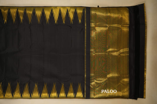 Black with Temple Borders Vintage Kanjivaram Silk Saree paloo
