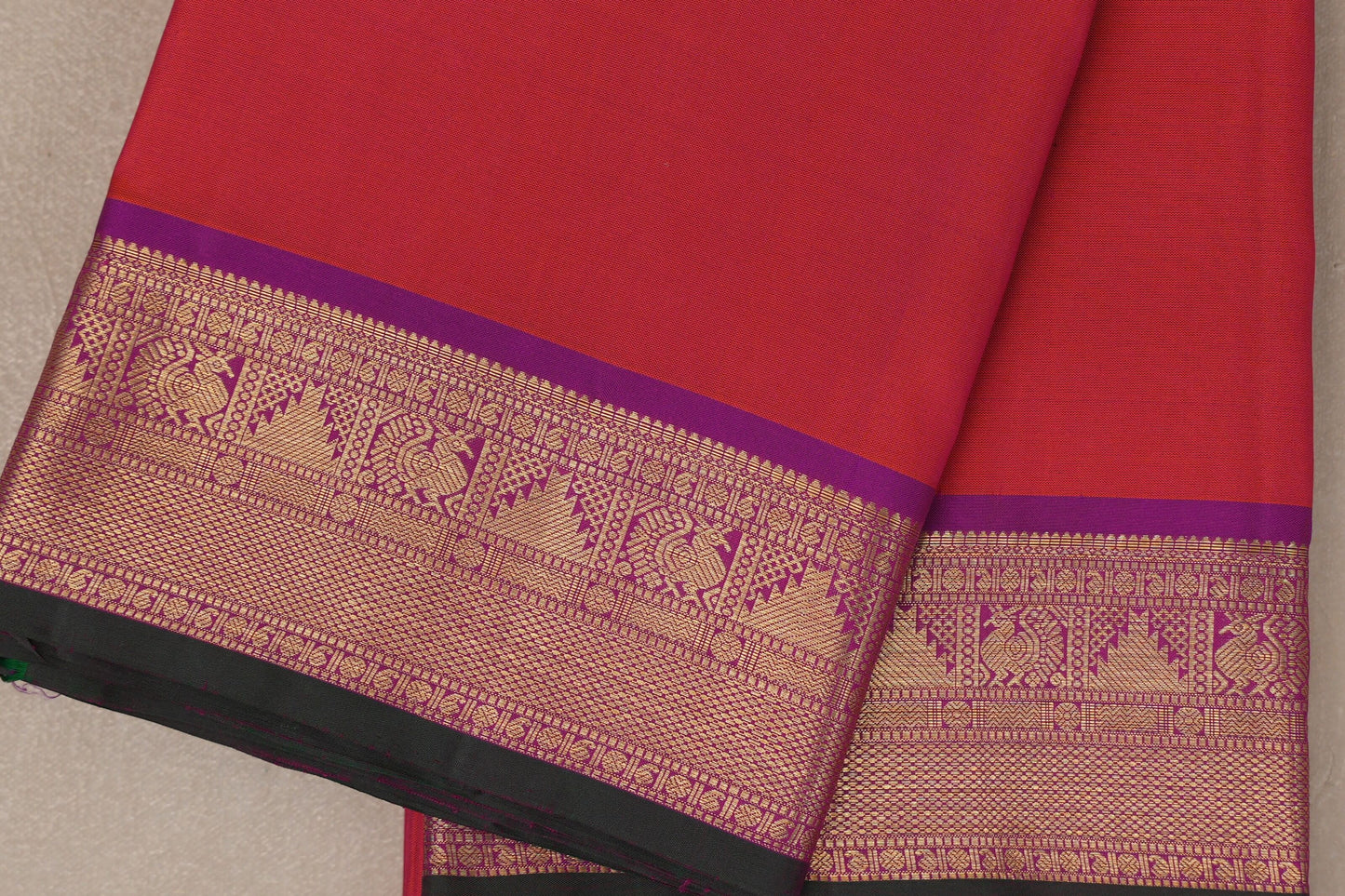 Dual Tone of Orange and Pink Vintage Kanjivaram Silk Saree SS9312