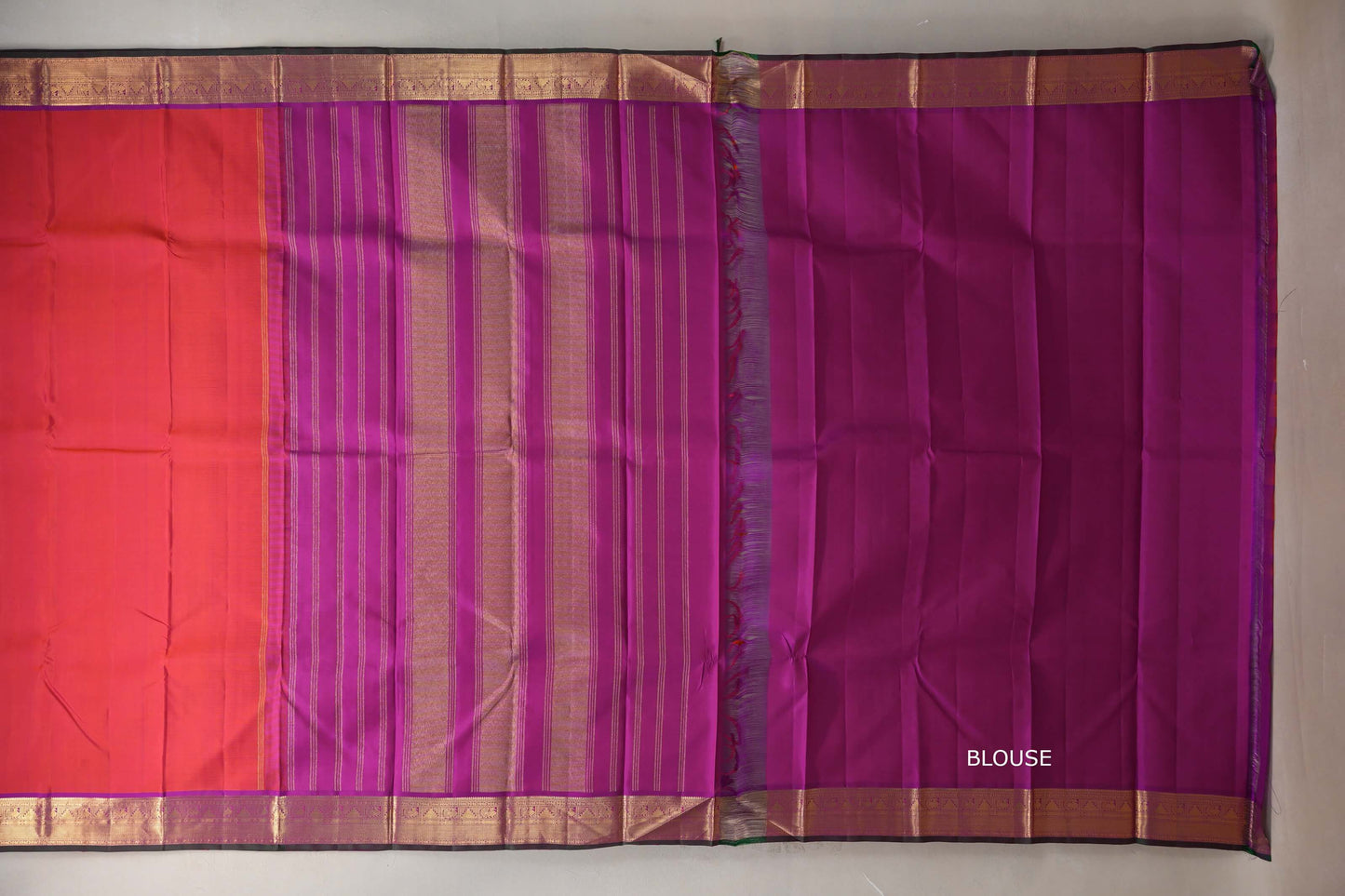 Dual Tone of Orange and Pink Vintage Kanjivaram Silk Saree SS9312