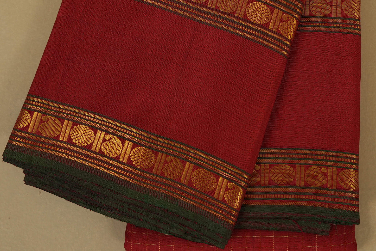 Red Zari Checks Vintage Kanjivaram Silk Saree borders