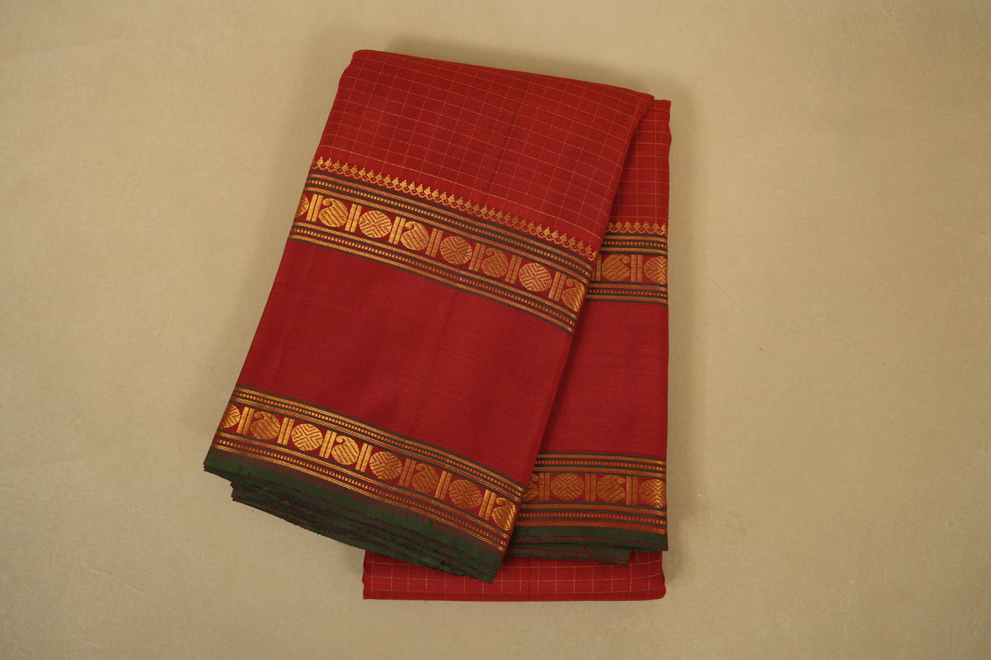 Red Zari Checks Vintage Kanjivaram Silk Saree