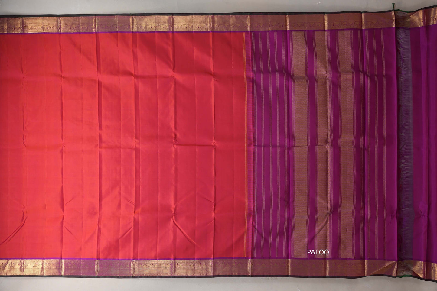 Dual Tone of Orange and Pink Vintage Kanjivaram Silk Saree SS9312