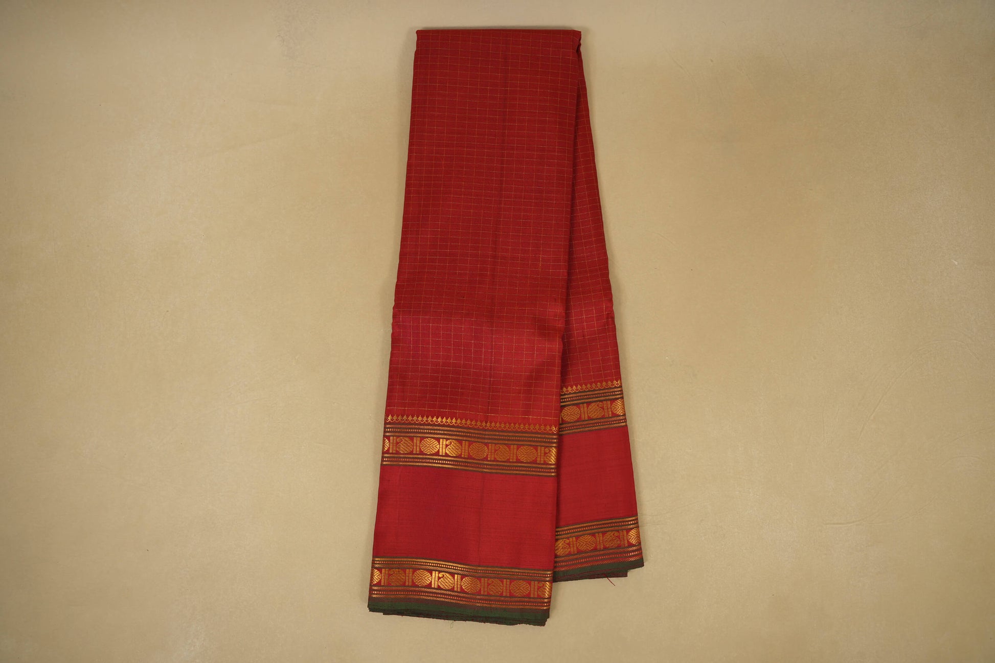 Online Red Zari Checks Vintage Kanjivaram Silk Saree
