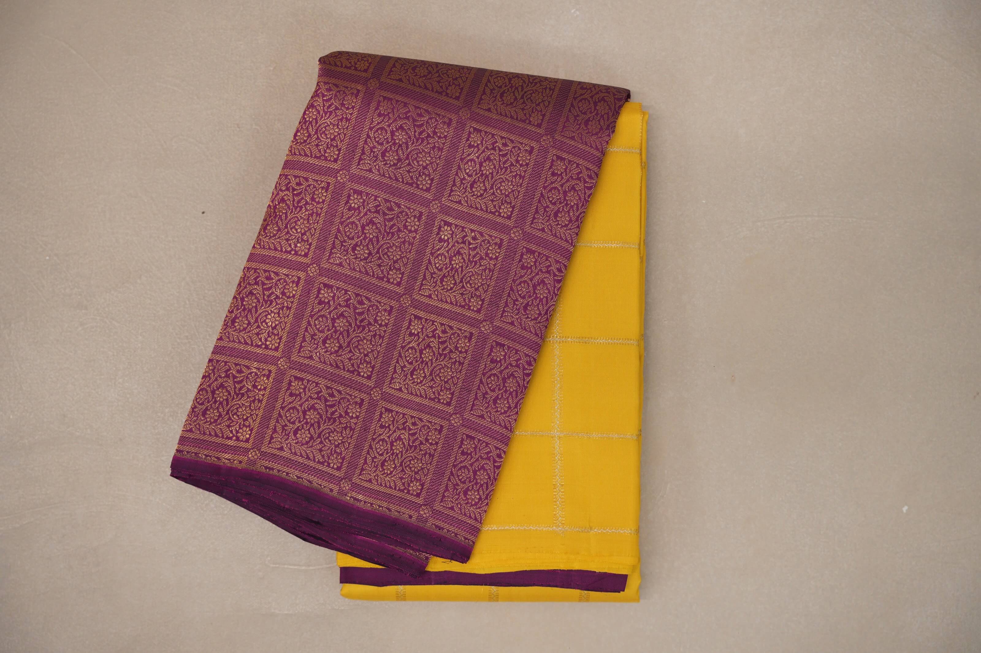 Bright yellow with Deep Magenta Vintage Kanjivaram Silk Saree SS9313