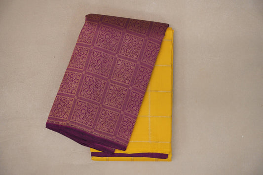 Bright yellow with Deep Magenta Vintage Kanjivaram Silk Saree SS9313