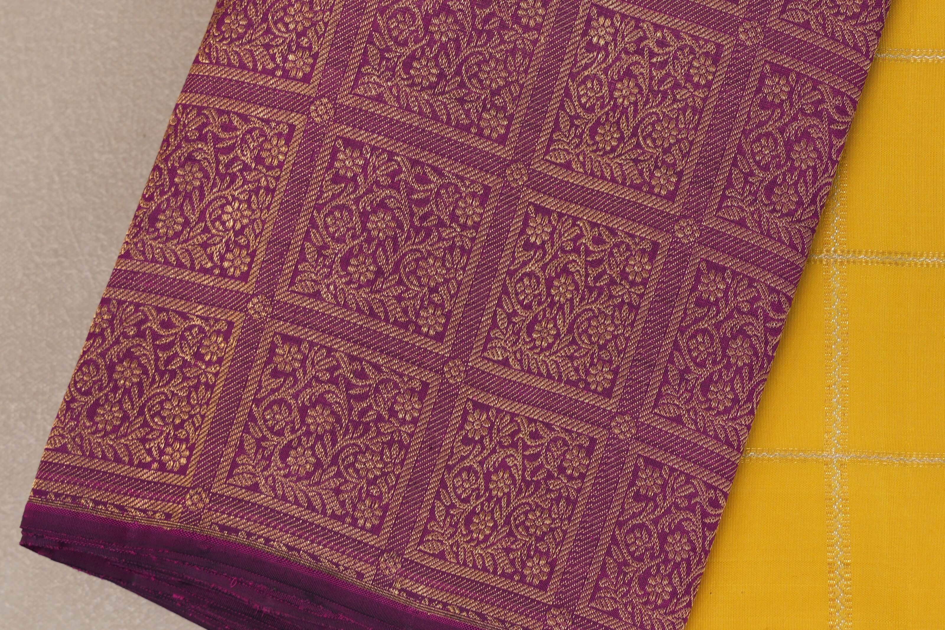 Bright yellow with Deep Magenta Vintage Kanjivaram Silk Saree SS9313