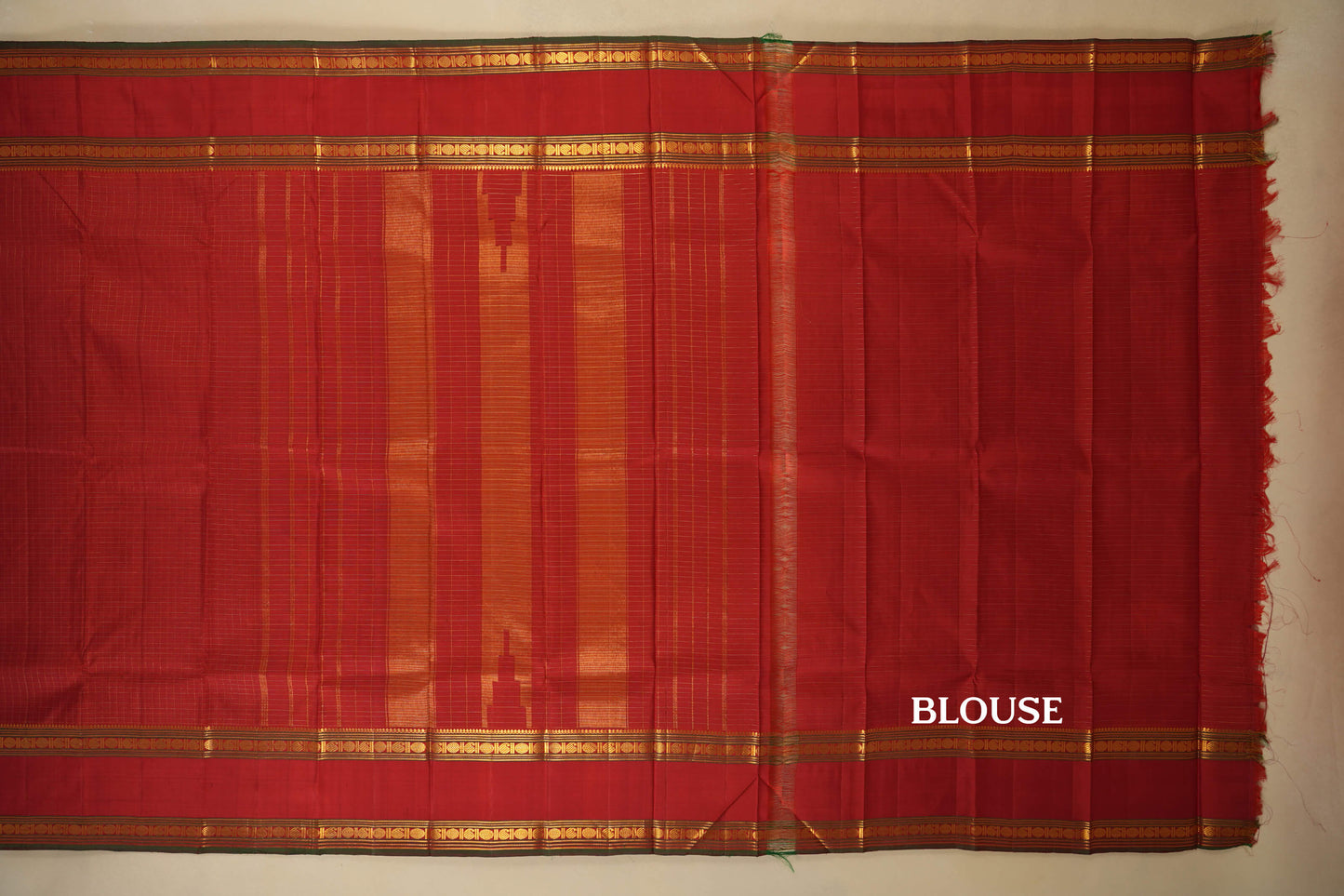 Red Zari Checks Vintage Kanjivaram Silk Saree blouse