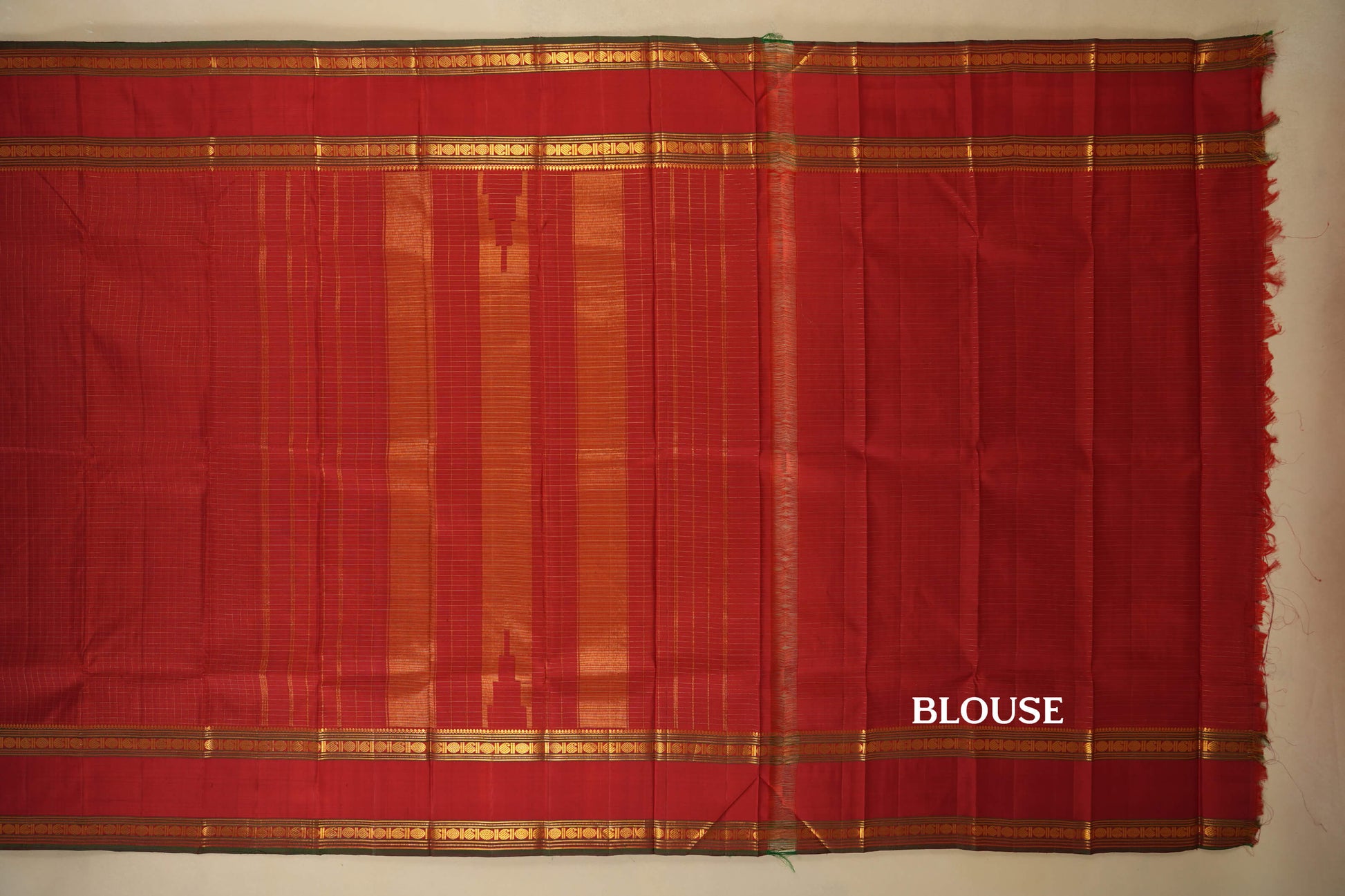 Red Zari Checks Vintage Kanjivaram Silk Saree blouse