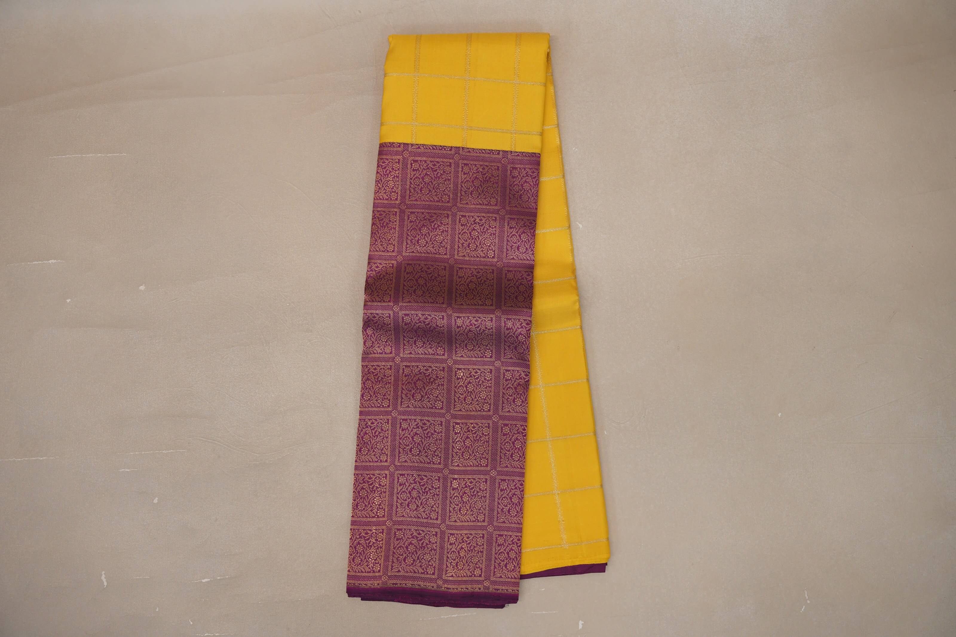 Bright yellow with Deep Magenta Vintage Kanjivaram Silk Saree SS9313