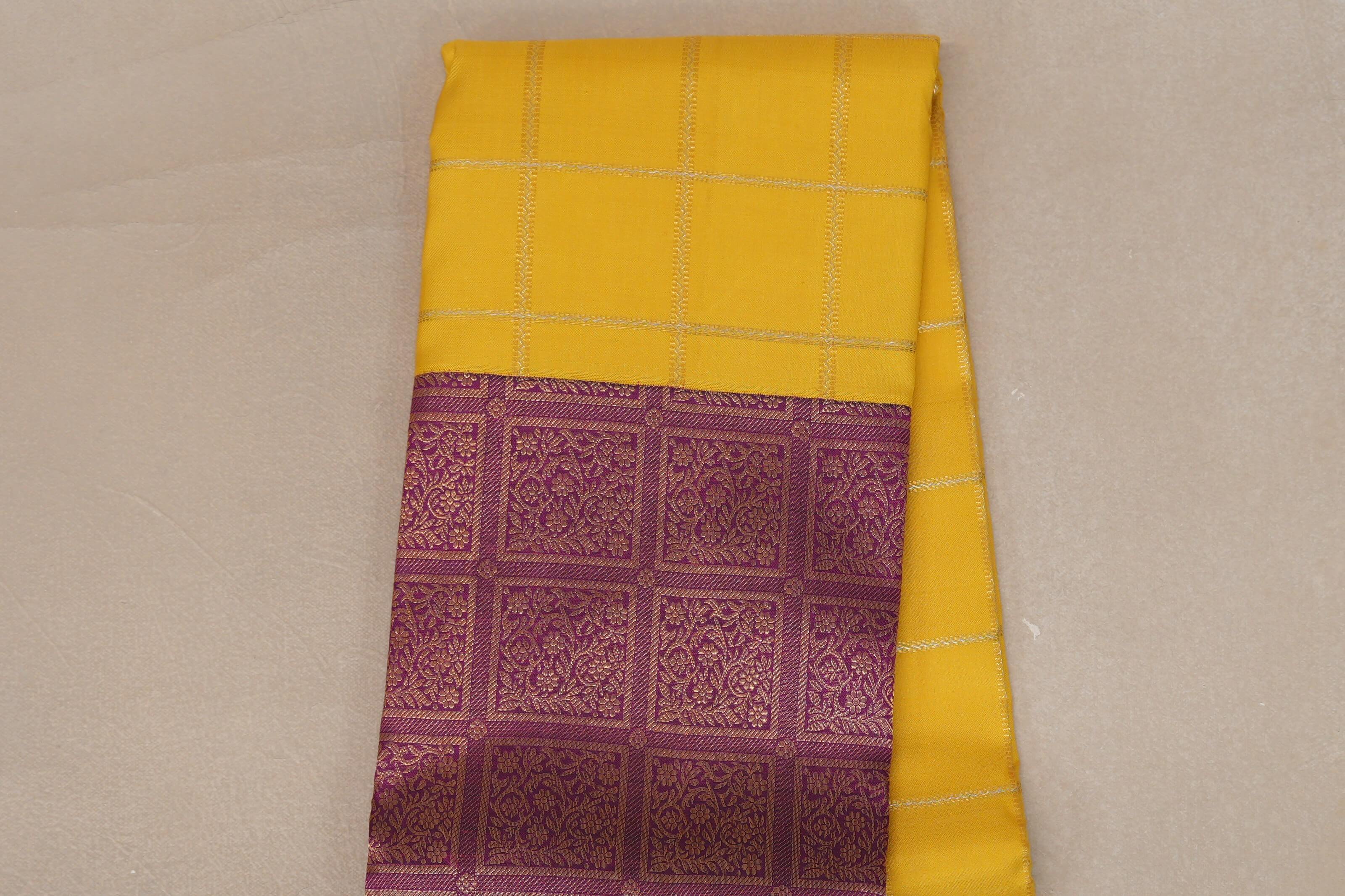Bright yellow with Deep Magenta Vintage Kanjivaram Silk Saree SS9313