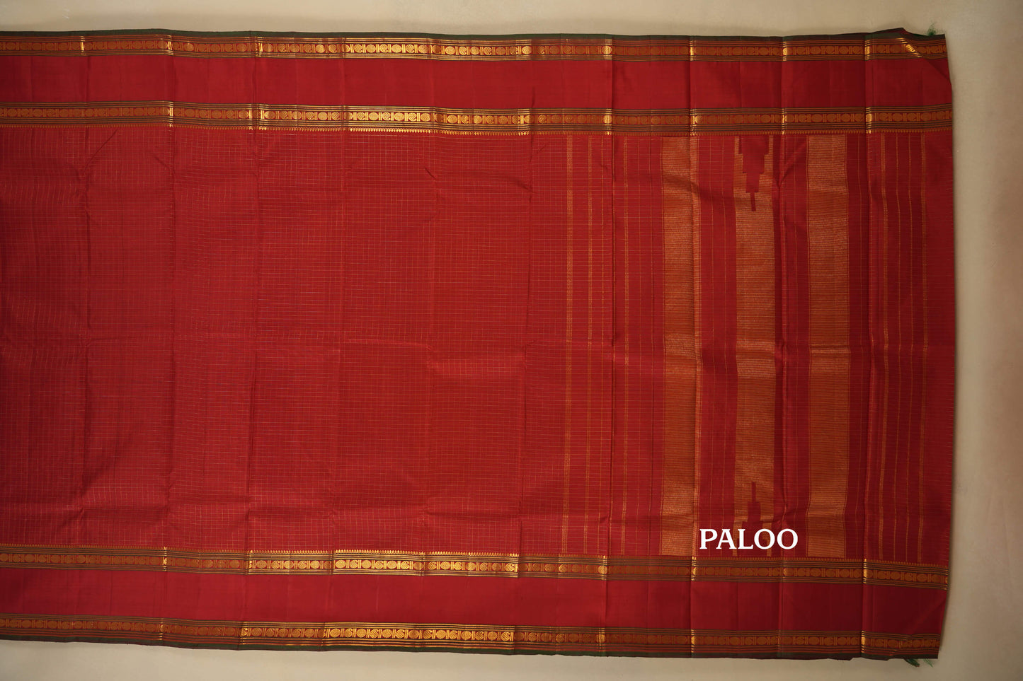 Red Zari Checks Vintage Kanjivaram Silk Saree paloo