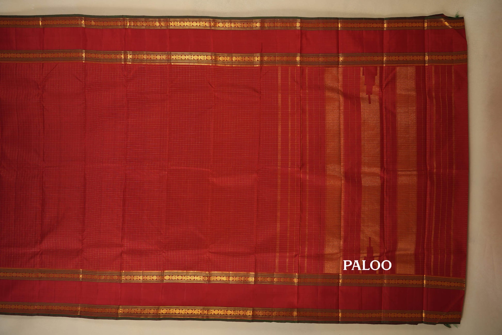 Red Zari Checks Vintage Kanjivaram Silk Saree paloo