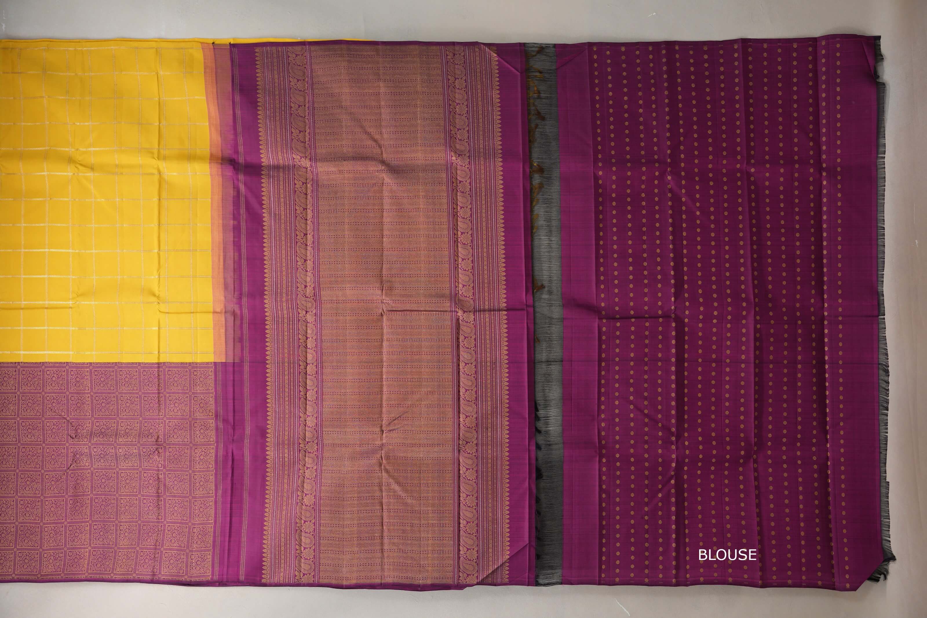 Bright yellow with Deep Magenta Vintage Kanjivaram Silk Saree SS9313