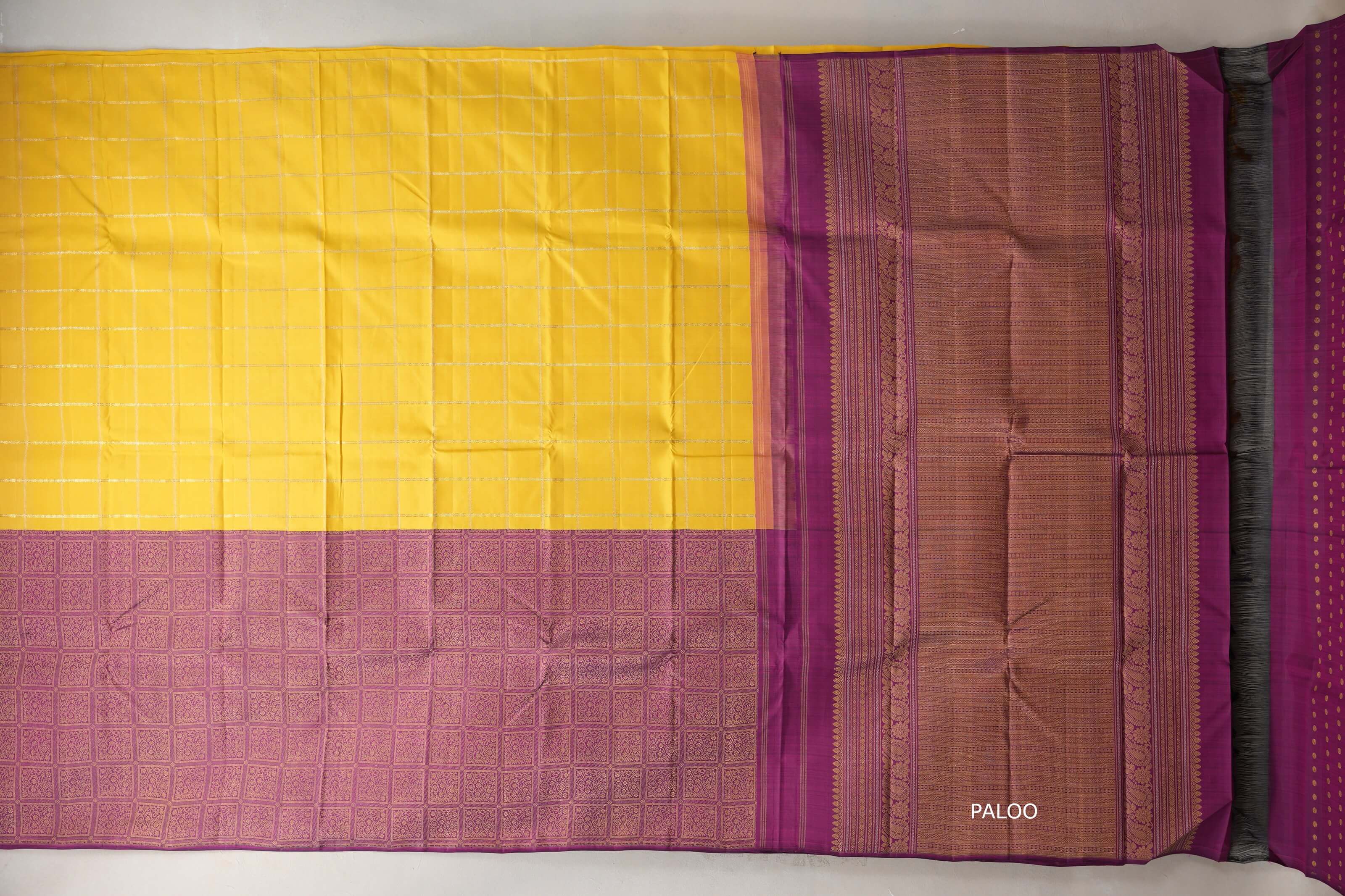 Bright yellow with Deep Magenta Vintage Kanjivaram Silk Saree SS9313