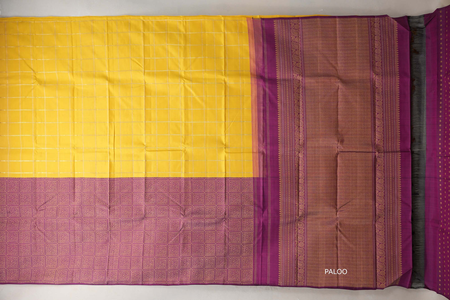 Bright yellow with Deep Magenta Vintage Kanjivaram Silk Saree SS9313