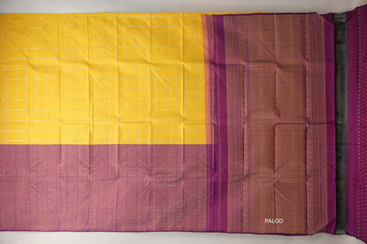 Bright yellow with Deep Magenta Vintage Kanjivaram Silk Saree SS9313