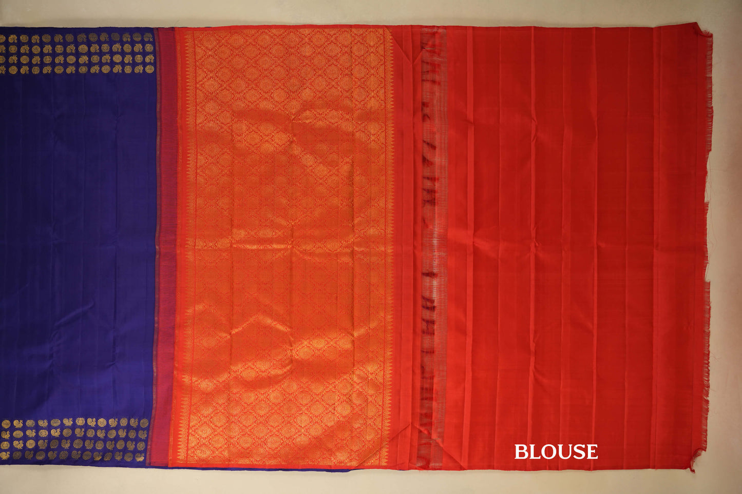 Ink Blue Borderless Vintage Kanjivaram Silk Saree blouse