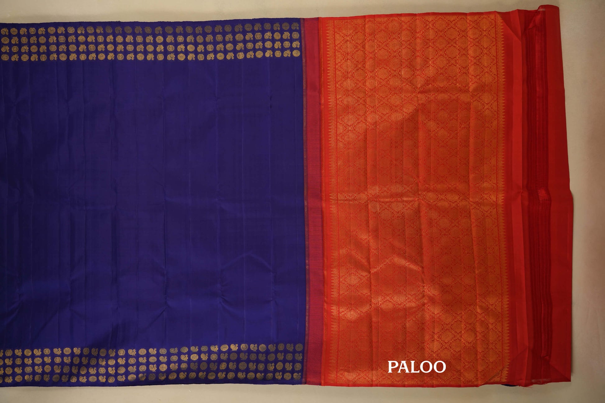 Ink Blue Borderless Vintage Kanjivaram Silk Saree paloo