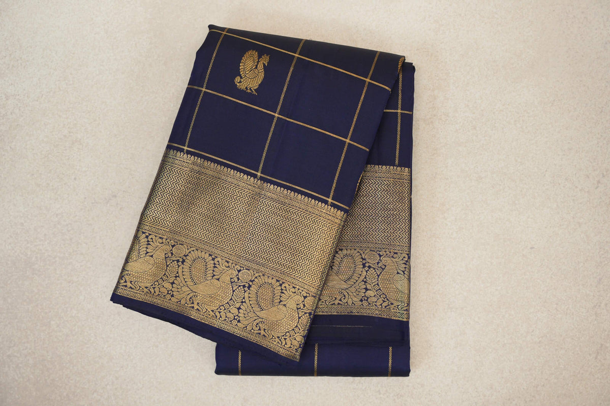 Deep Navy Blue Vintage Kanjivaram Silk Saree