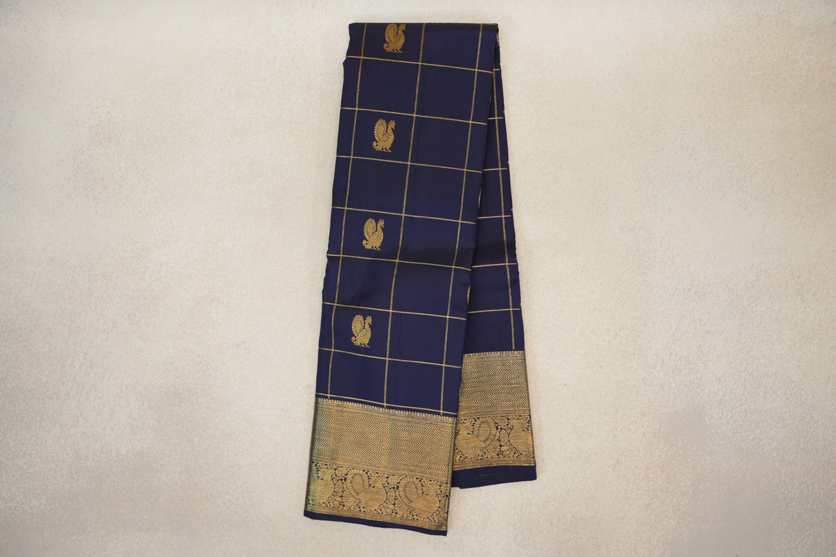Online Deep Navy Blue Vintage Kanjivaram Silk Saree