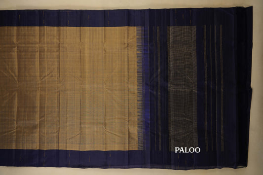Beige with Dark Blue Borders Vintage Kanjivaram Silk Saree paloo