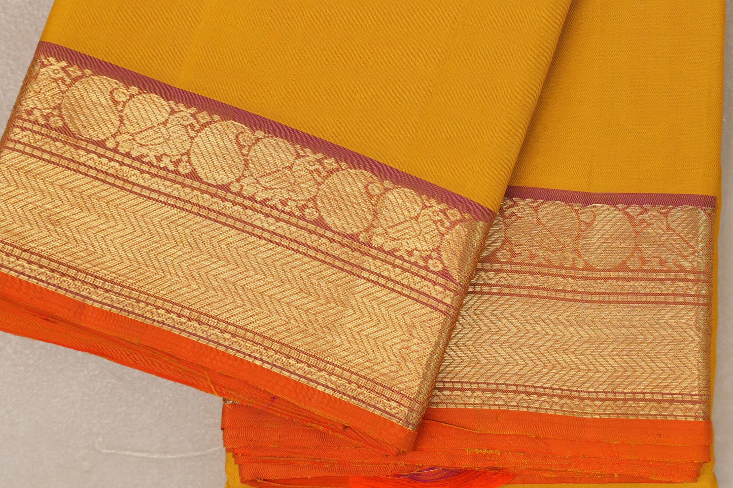Bright yellow Vintage Kanjivaram Silk Saree SS9317