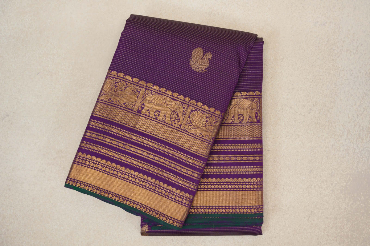 Deep Violet Purple Vaira Oosi Vintage Kanjivaram Silk Saree