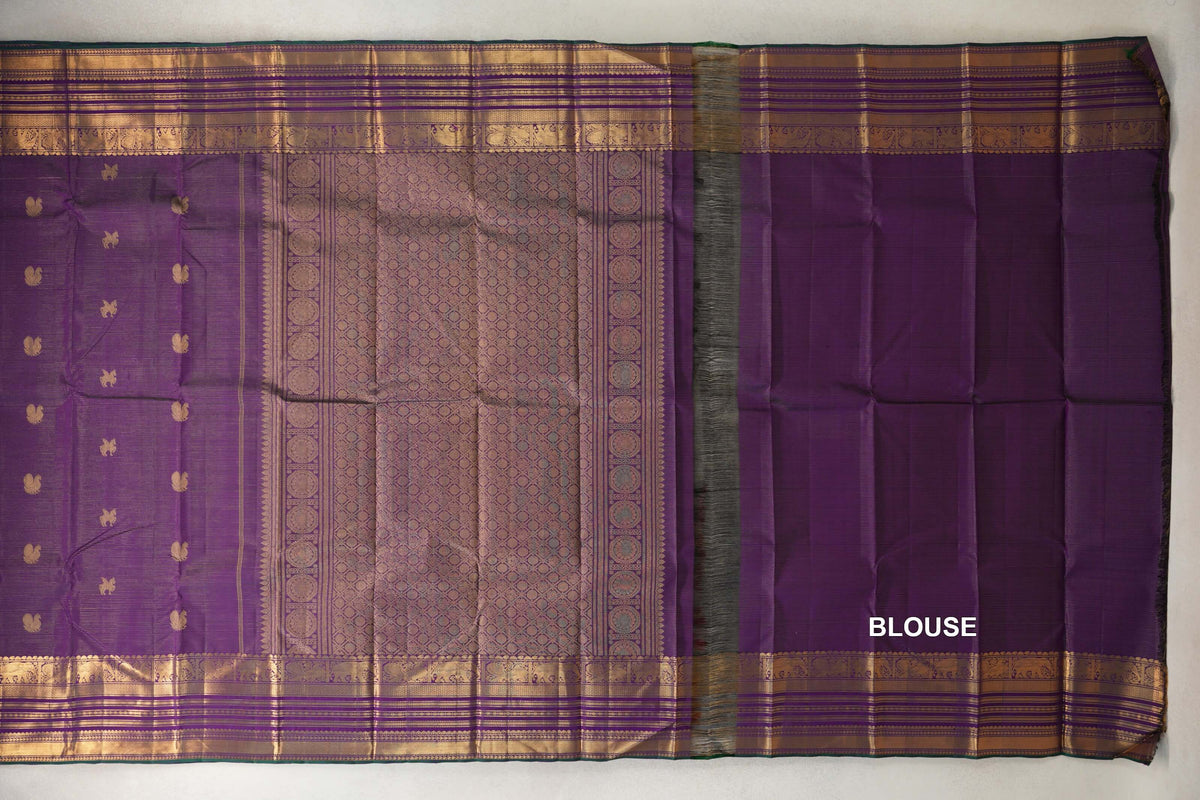 Deep Violet Purple Vaira Oosi Vintage Kanjivaram Silk Saree blouse