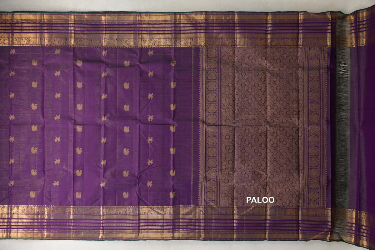 Deep Violet Purple Vaira Oosi Vintage Kanjivaram Silk Saree paloo