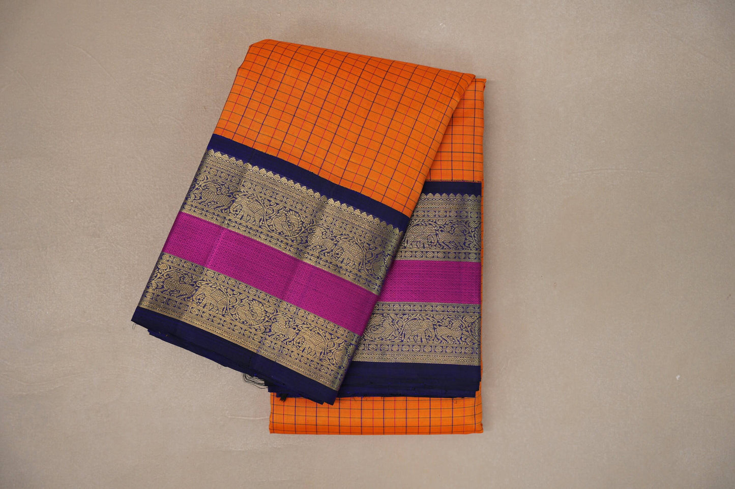 Bright mango yellow with deep blue Vintage Kanjivaram Silk Saree SS9318