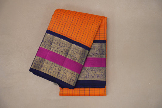 Bright mango yellow with deep blue Vintage Kanjivaram Silk Saree SS9318