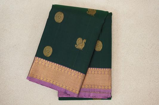 Deep Bottle Green with Lavender Pink Borders Vintage Kanjivaram Silk Saree