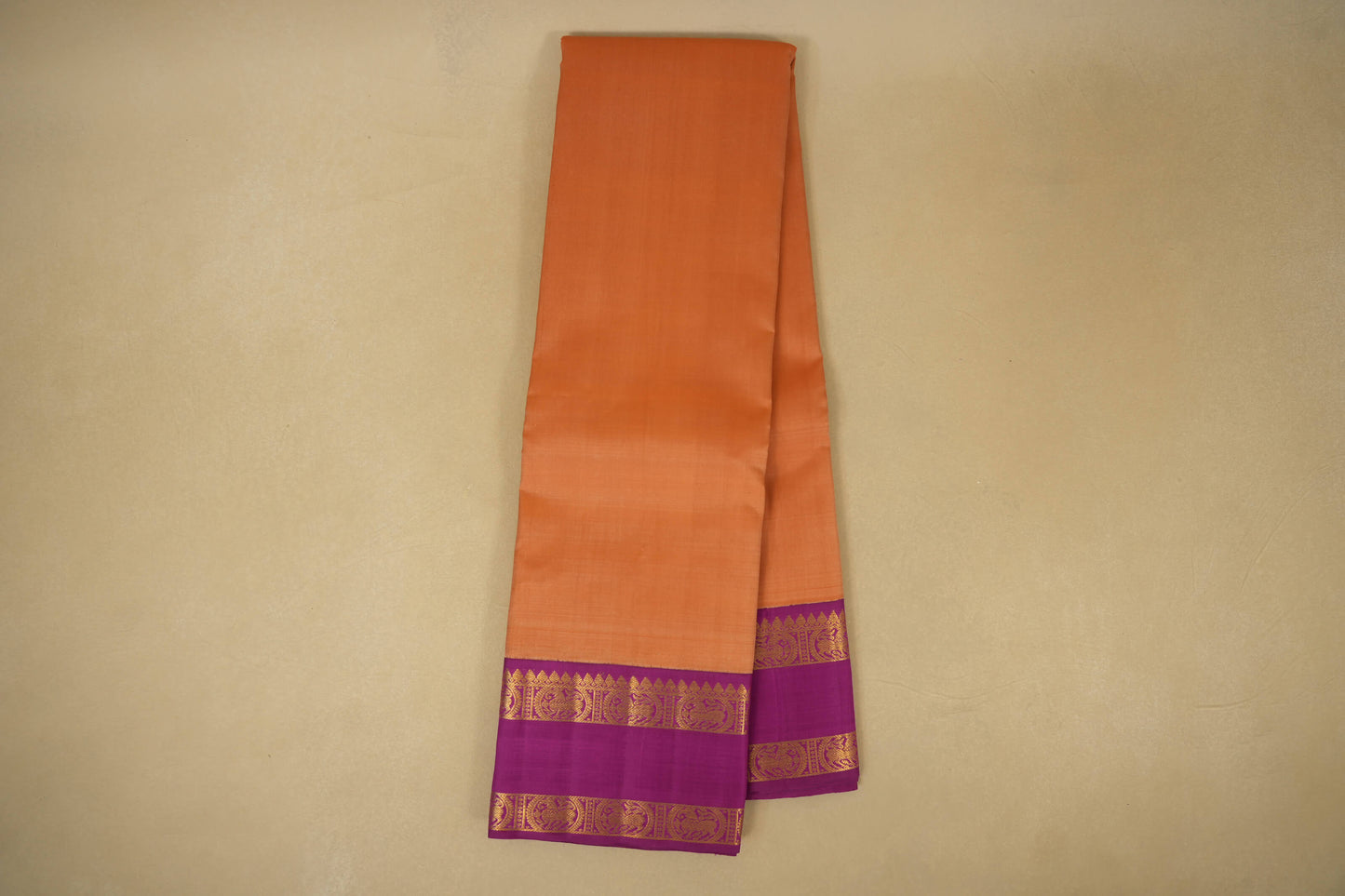 Online Peach with Magenta Borders Vintage Kanjivaram Silk Saree