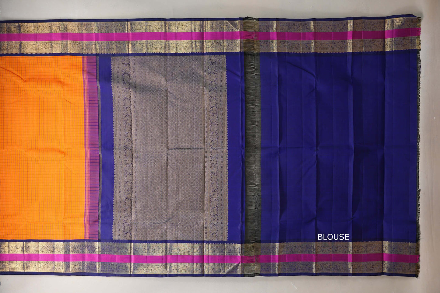 Bright mango yellow with deep blue Vintage Kanjivaram Silk Saree SS9318