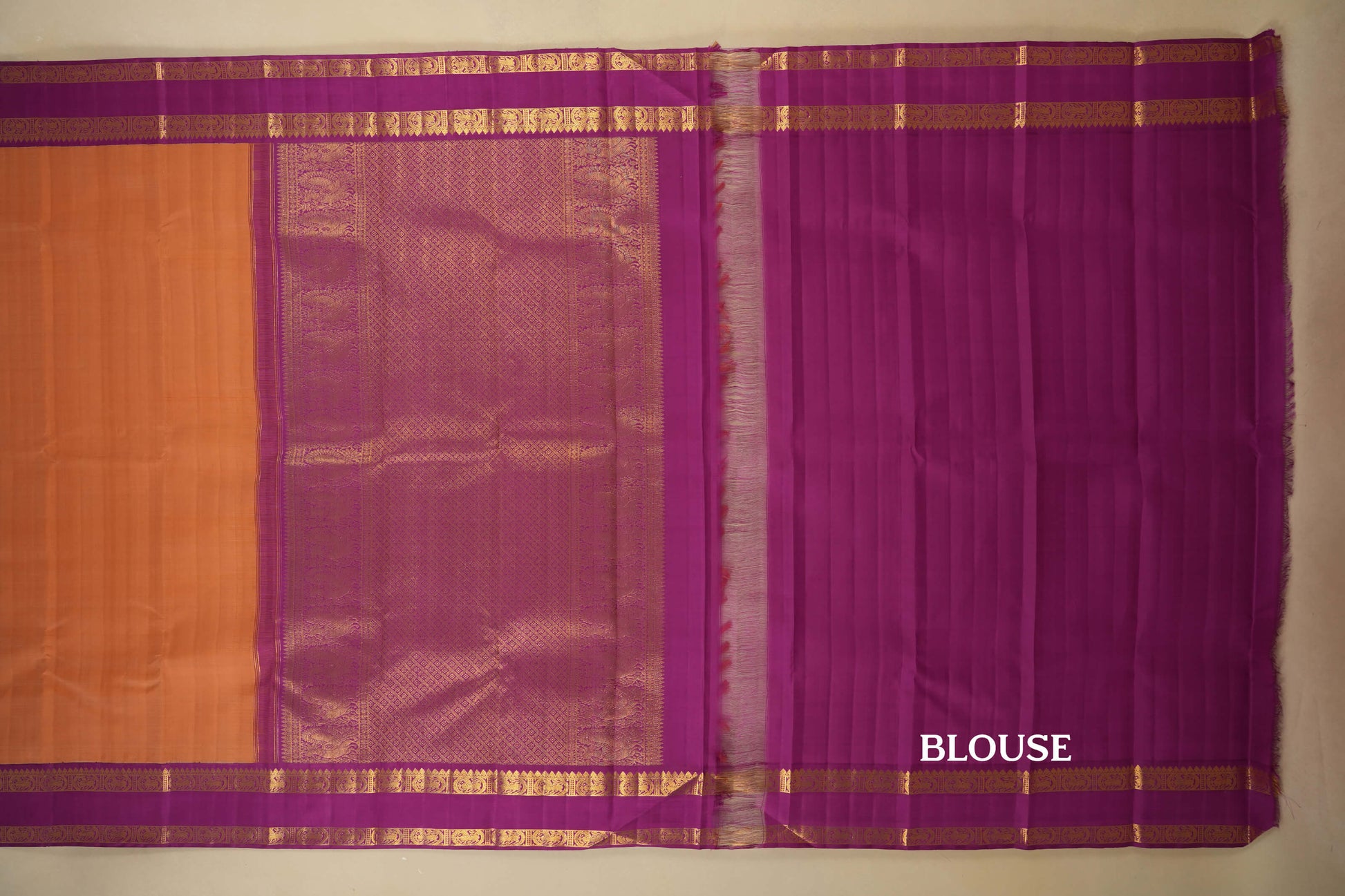 Peach with Magenta Borders Vintage Kanjivaram Silk Saree blouse