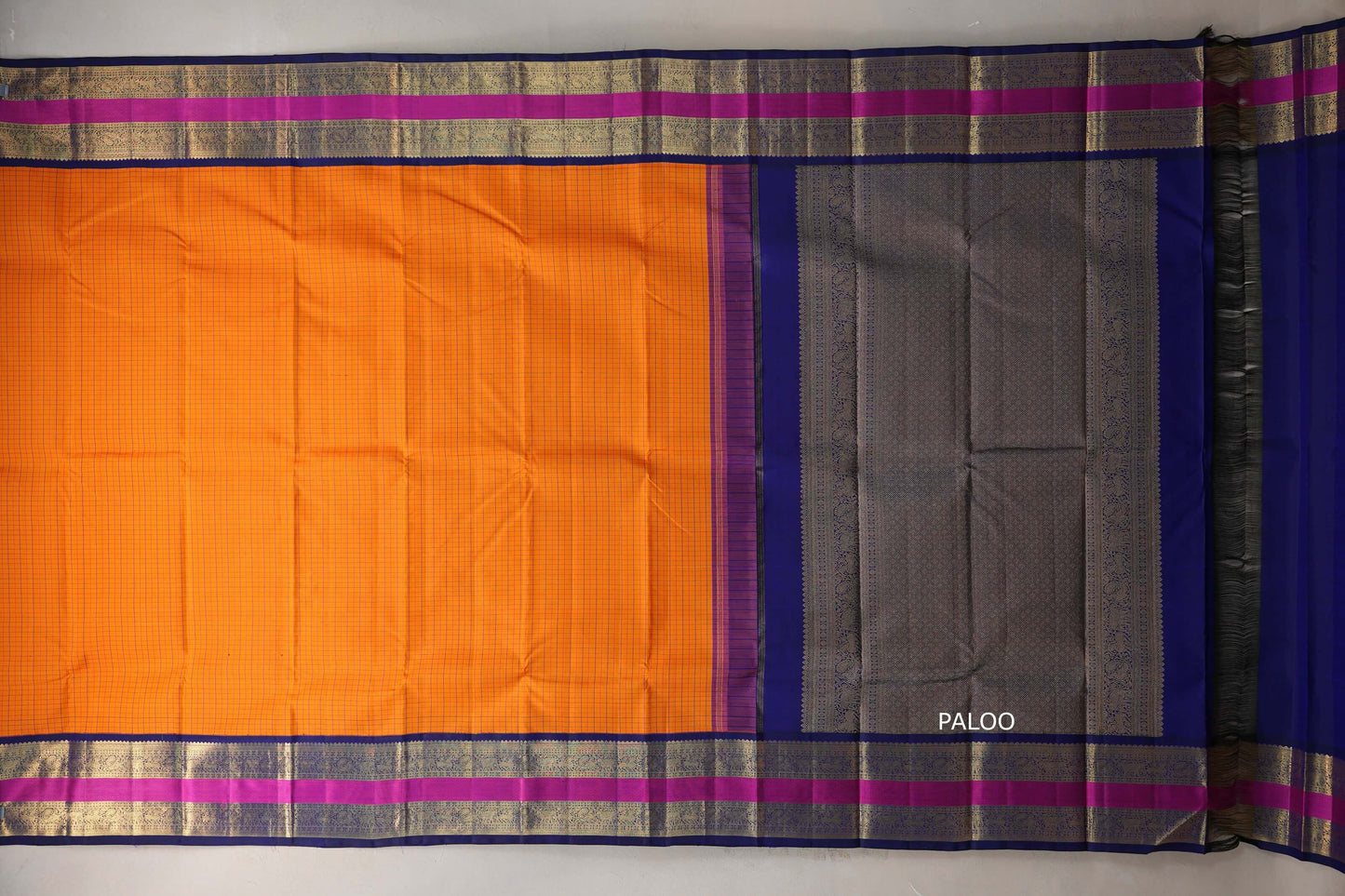 Bright mango yellow with deep blue Vintage Kanjivaram Silk Saree SS9318