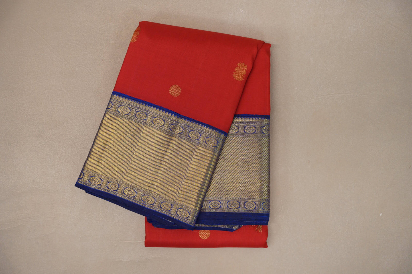 Bright red with bright blue Vintage Kanjivaram Silk Saree SS9319