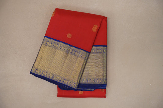 Bright red with bright blue Vintage Kanjivaram Silk Saree SS9319
