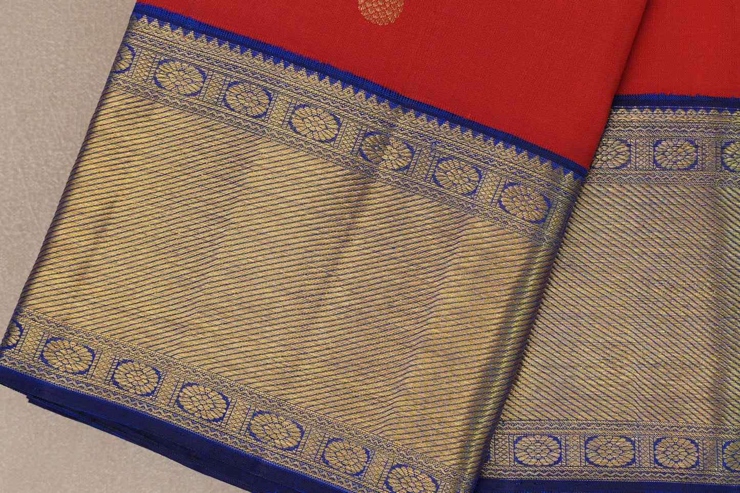 Bright red with bright blue Vintage Kanjivaram Silk Saree SS9319