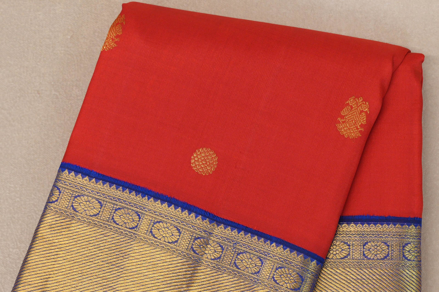 Bright red with bright blue Vintage Kanjivaram Silk Saree SS9319