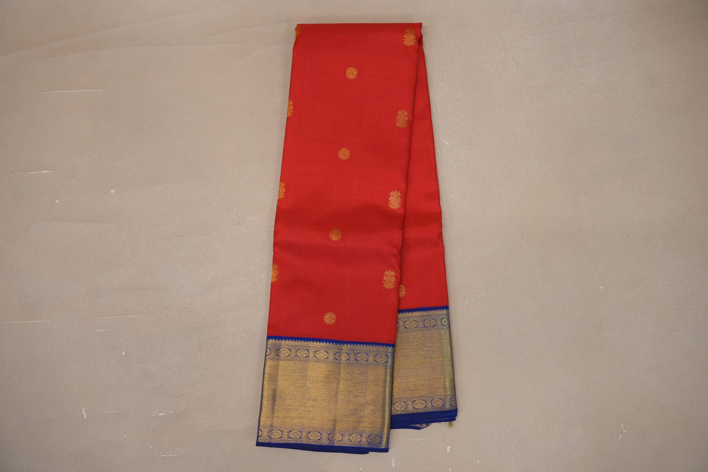 Bright red with bright blue Vintage Kanjivaram Silk Saree SS9319