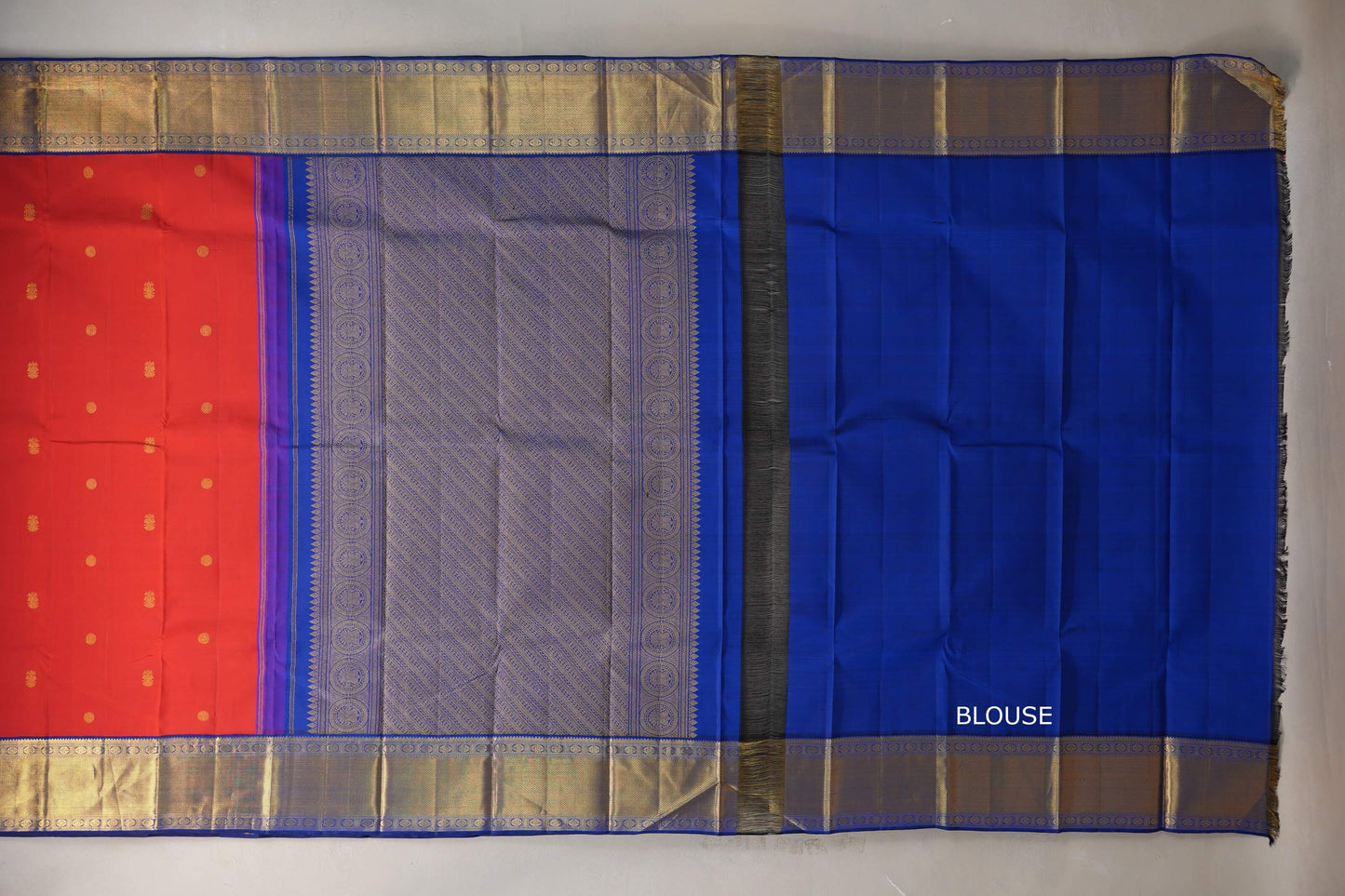 Bright red with bright blue Vintage Kanjivaram Silk Saree SS9319