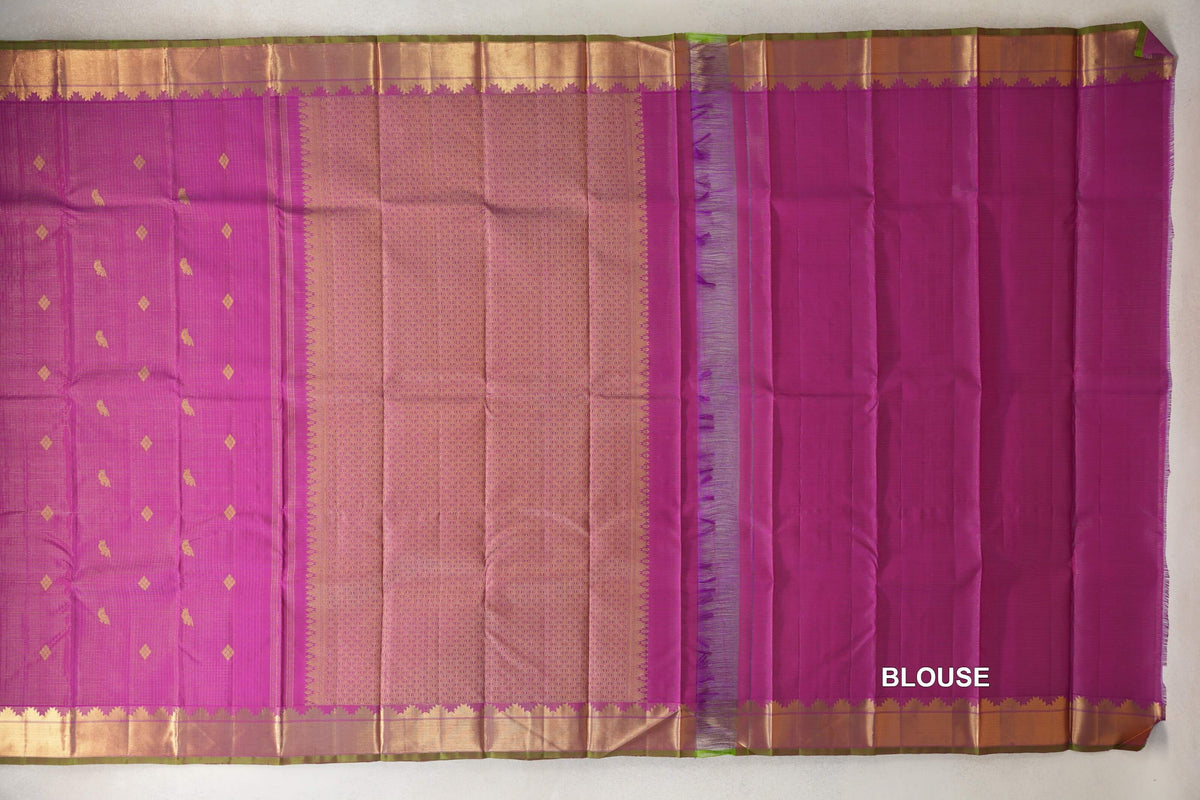 Bright Magenta Pink Zari Checks Vintage Kanjivaram Silk Saree blouse