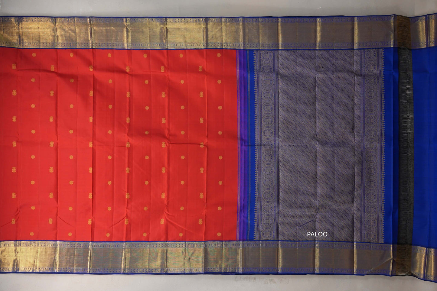 Bright red with bright blue Vintage Kanjivaram Silk Saree SS9319