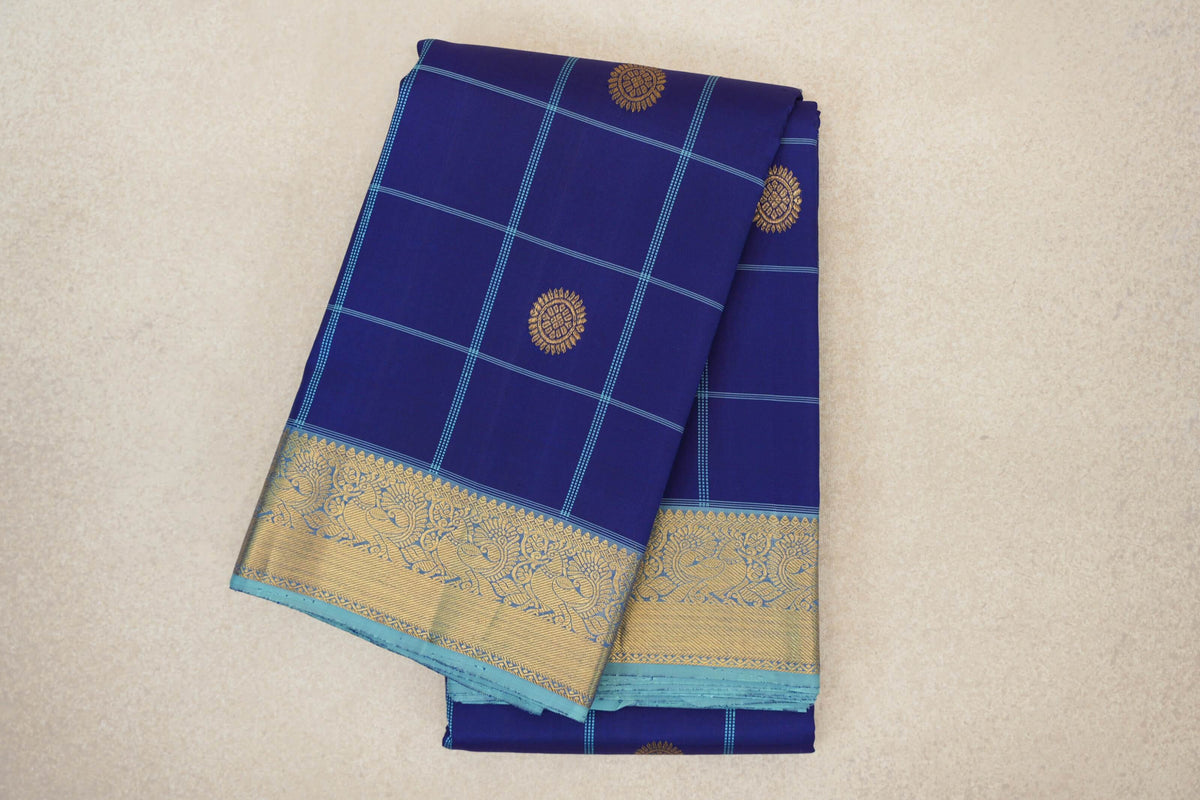 Deep Blue with Light Dusty Blue Borders Vintage Kanjivaram Silk Saree 