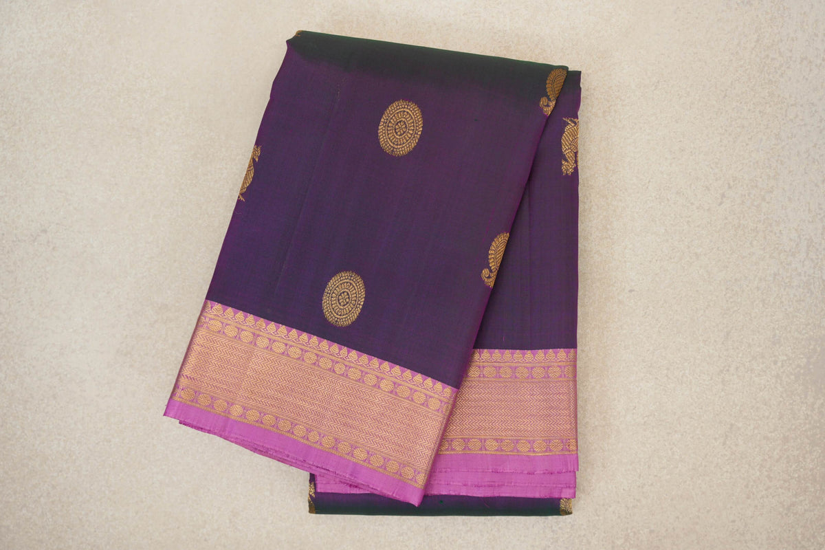 Dual Tone of Bottle Green and Pink with Light Pink Borders Vintage Kanjivaram Silk Saree