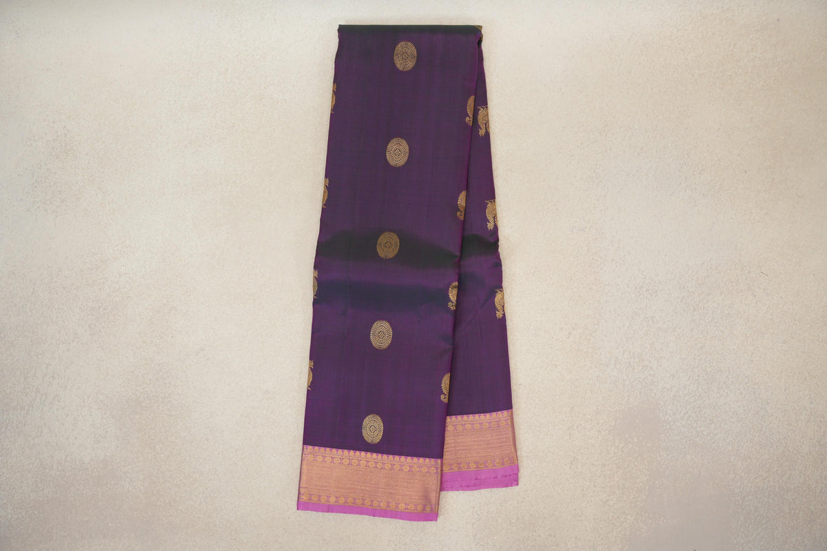 Online Dual Tone of Bottle Green and Pink with Light Pink Borders Vintage Kanjivaram Silk Saree