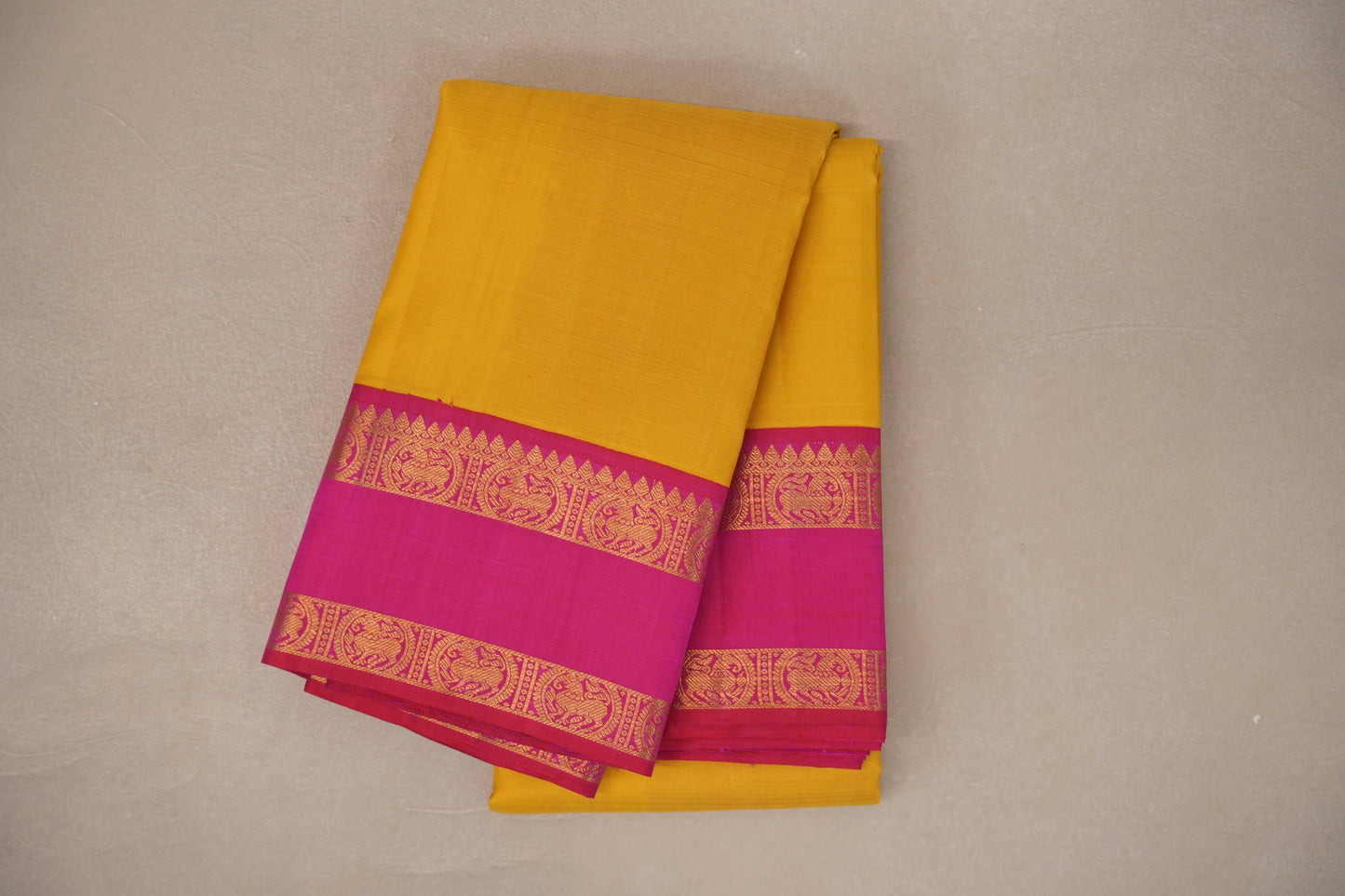 Bright yellow with Bright Rani Pink Vintage Kanjivaram Silk Saree SS9321
