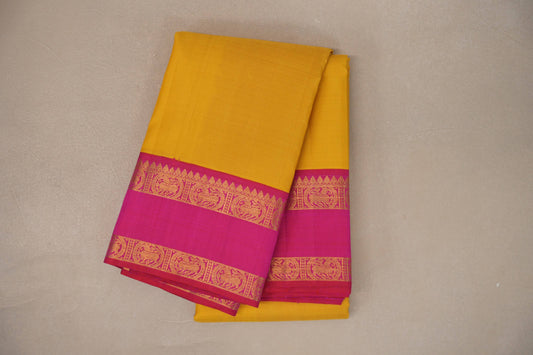 Bright yellow with Bright Rani Pink Vintage Kanjivaram Silk Saree SS9321