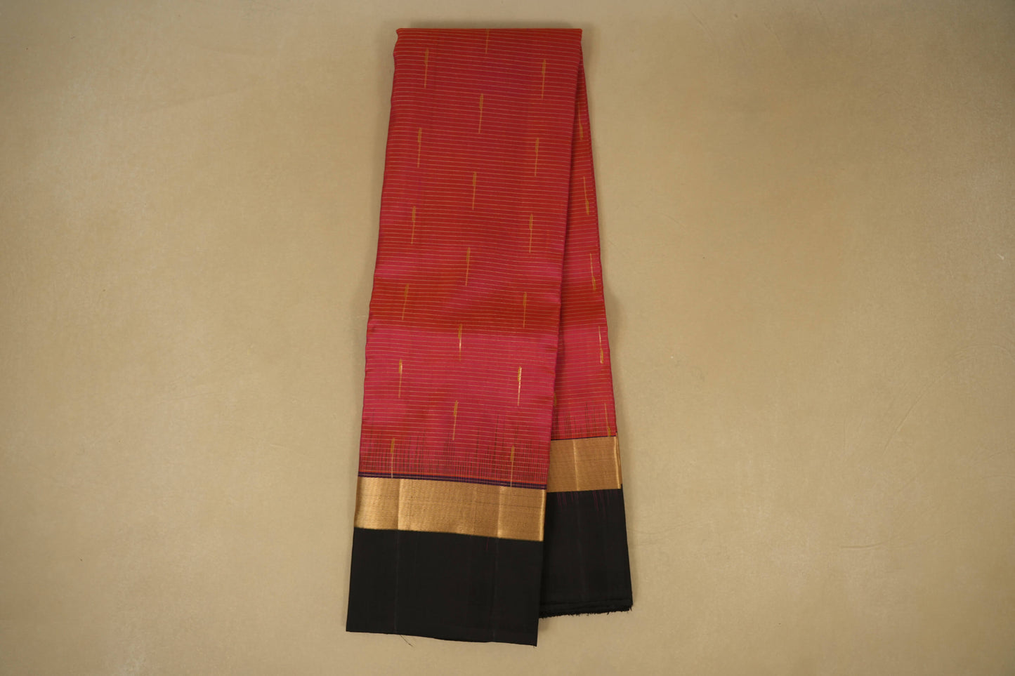 Online Pinkish Orange with Black Borders Light Weight Kanchipuram Silk Saree